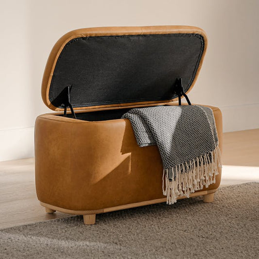 Maribo Storage Ottoman Rawhide Tan - side view