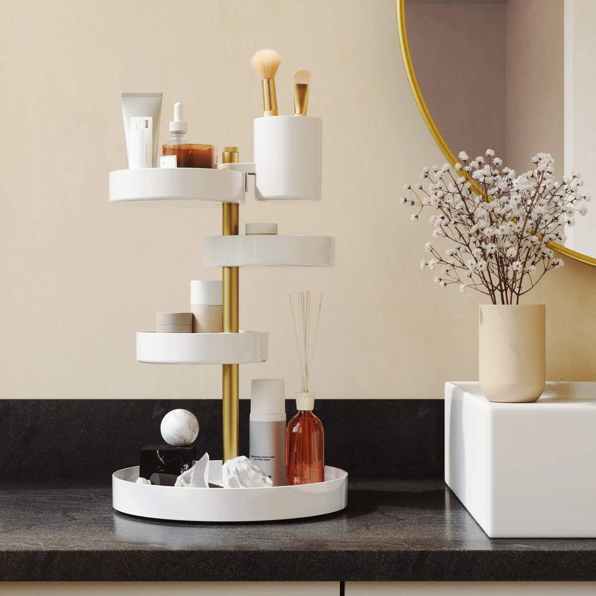 Chicago Furniture 360-Degree Rotating Cosmetic Organizer - Adjustable Acrylic Vanity Storage