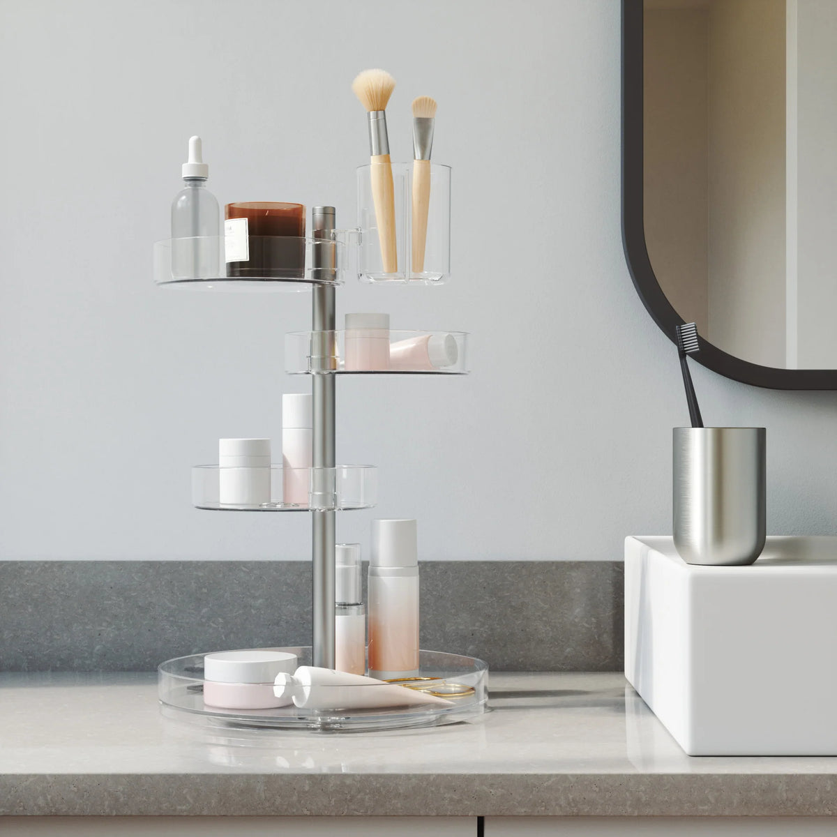 Chicago Furniture 360-Degree Rotating Cosmetic Organizer - Adjustable Acrylic Vanity Storage