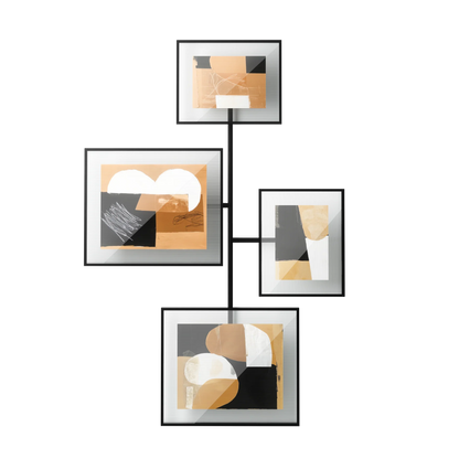 Set of 4 modern metal and ribbed glass gallery wall frames on a living room wall