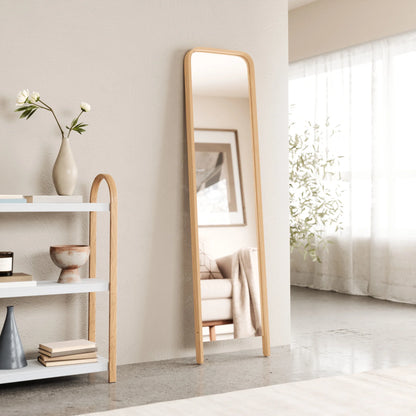 Leaning Mirror with Sustainable Soft-Curved Wood Frame