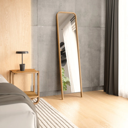 Leaning Mirror with Sustainable Soft-Curved Wood Frame
