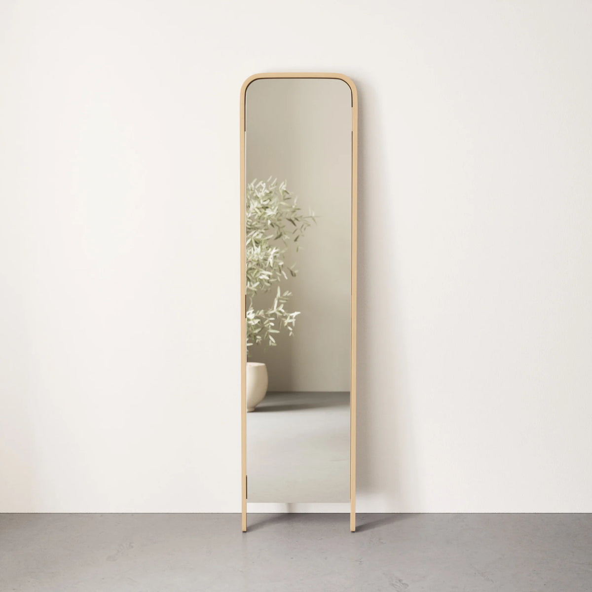 Leaning Mirror with Sustainable Soft-Curved Wood Frame