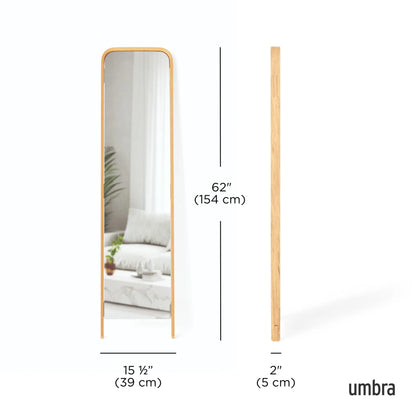 Leaning Mirror with Sustainable Soft-Curved Wood Frame