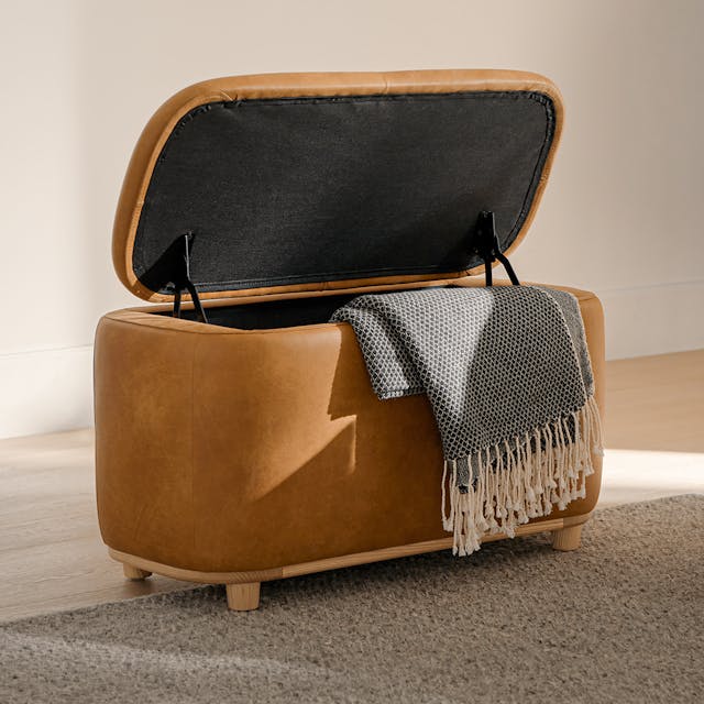 Maribo Storage Ottoman Rawhide Tan - side view