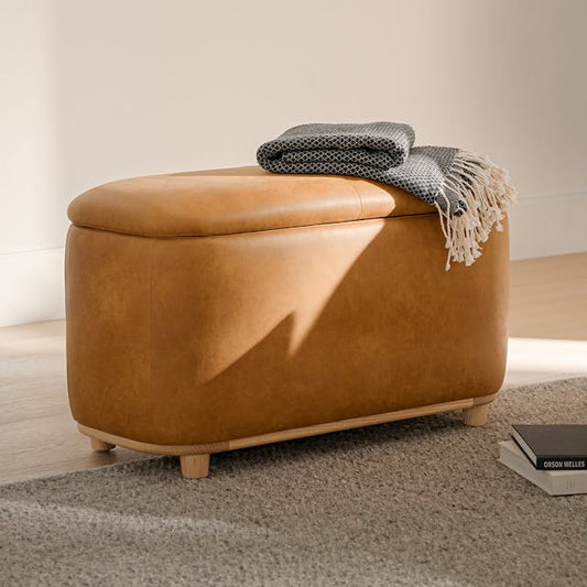 Maribo Storage Ottoman Rawhide Tan - front view