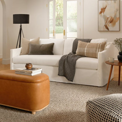 Maribo Storage Ottoman Rawhide Tan - lid detail
