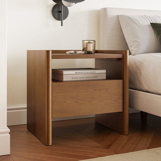 Torme 1 Drawer Nightstand Smoked Oak - front view