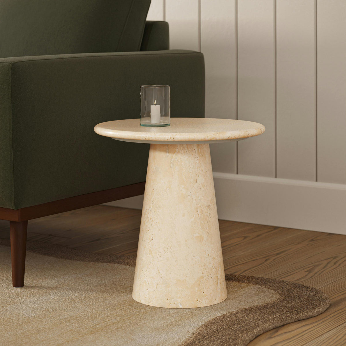 Noemi 27.5 inch Travertine Coffee Table - top surface detail
