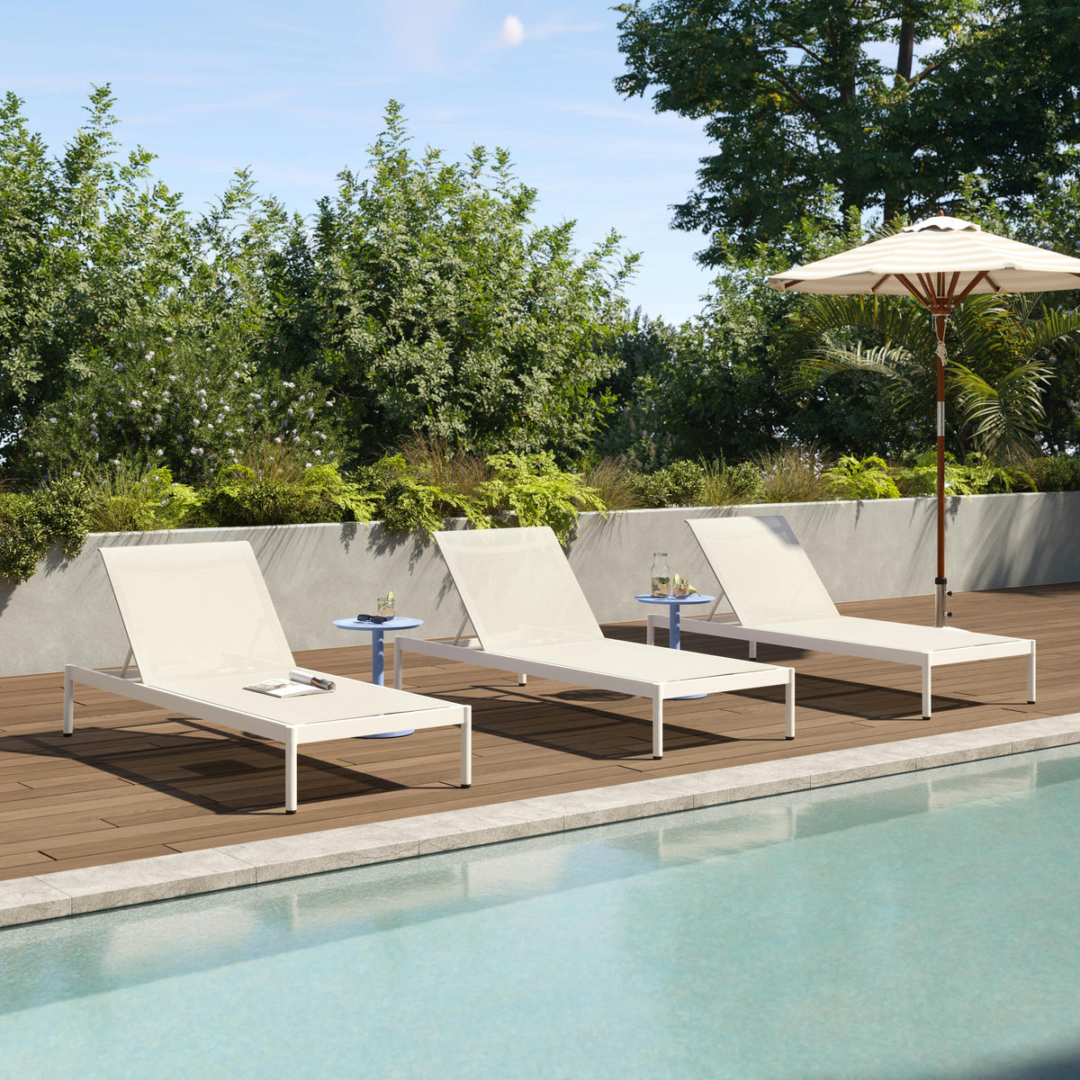 Tola 78 inch Outdoor Chaise Lounge White - reclined position