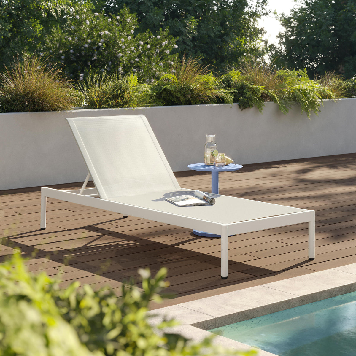 Tola 78 inch Outdoor Chaise Lounge White - side view