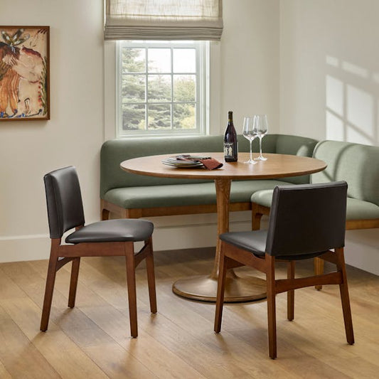 Nosh Faux Leather Dining Chair Natural Oak Lucia Tan - front view