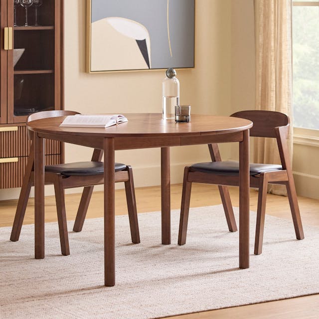 Heidi Extendable Round Dining Table Walnut - front view extended