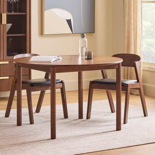 Heidi Extendable Round Dining Table Walnut - front view extended